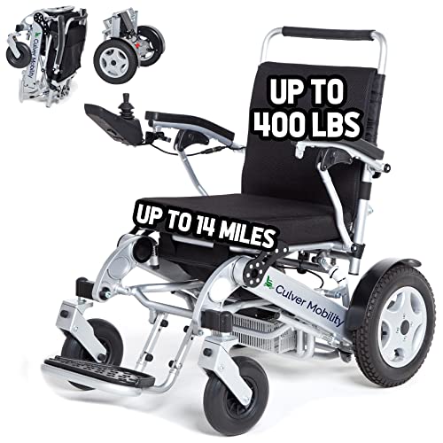 Culver Mobility Cobra Foldable & Divisible Wheelchair Ultra Exclusive Foldable Electric Wheelchair Heavy Duty, Holds 400 lbs 500W Cobra Power Dual Motor Folding (14 Miles-1 Battery + Trailer)
